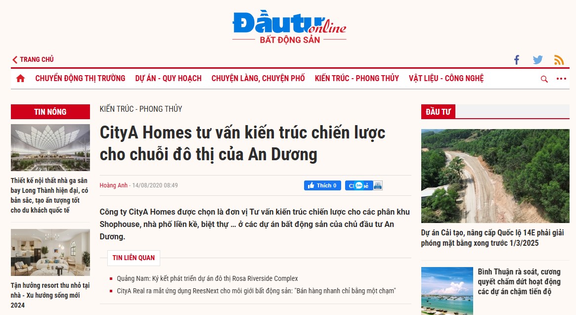 Thông tin từ Báo Đầu Tư khi nói về CityA Homes